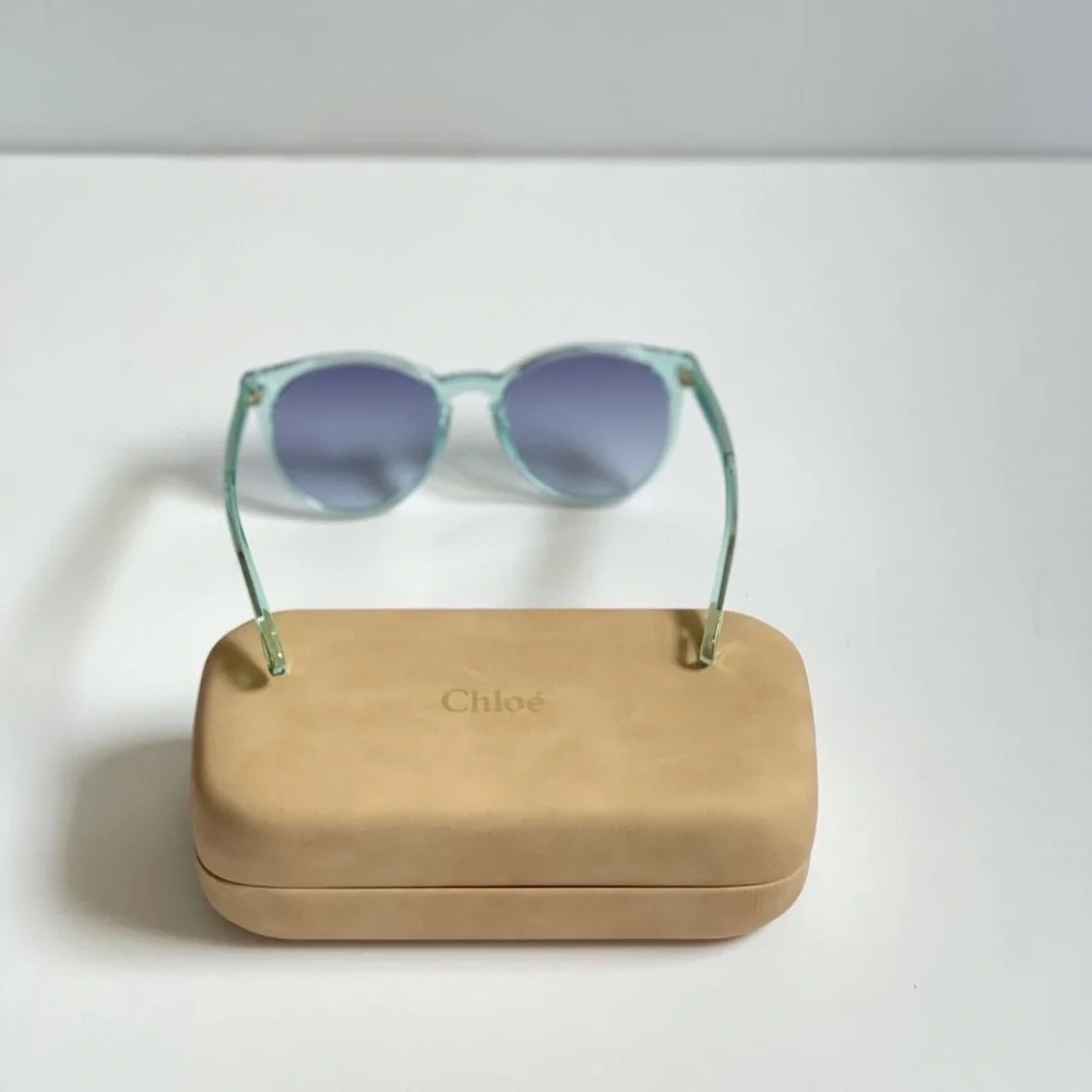 New Chloe Authentic 48mm Round Blue Sunglasses With Case - Reemoly